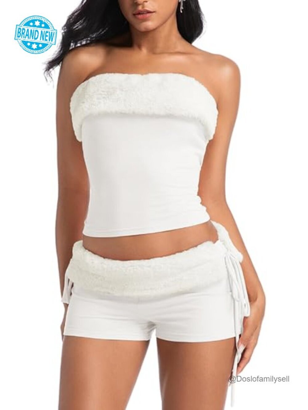 Sexy Two Piece Set - Strapless Bandeau Top & Low Rise Booty Shorts Rave Clubwear